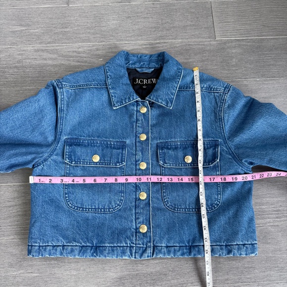 J Crew Cropped Denim Puffer Jacket Blue Quilted Jean Coat 90s Street Style S - Picture 9 of 13